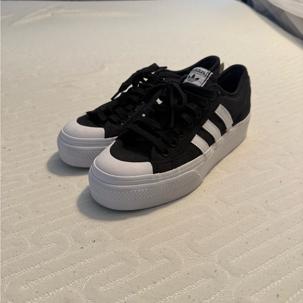 Adidas Women's Black and White Canvas Sneakers